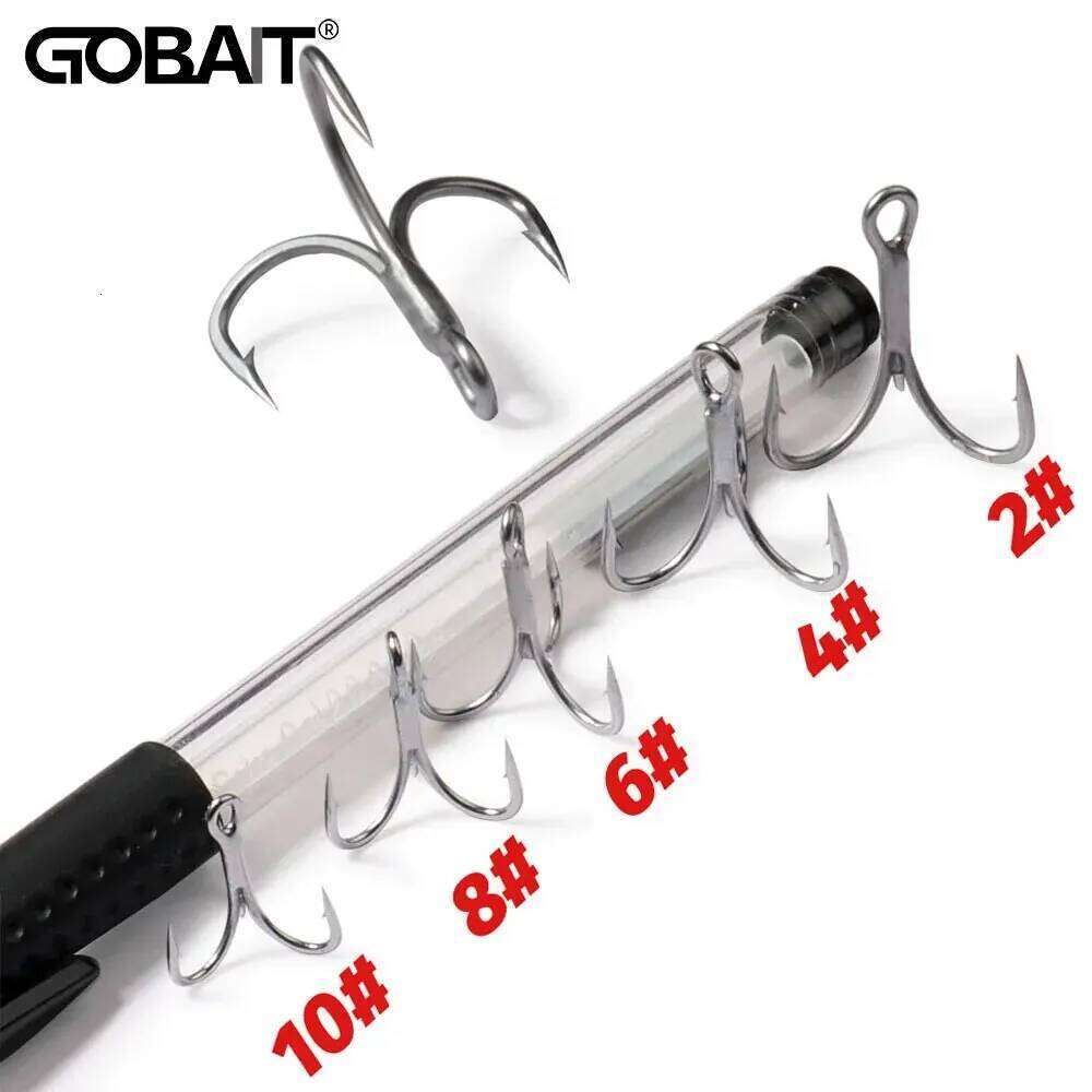 GOBAIT 20PCS Treble Hooks 2#-10# Fishhook Barbed Sharp High Carbon Steel Angle Nickel Antirust Tool Pesca Tackle Fishing Hook S260305