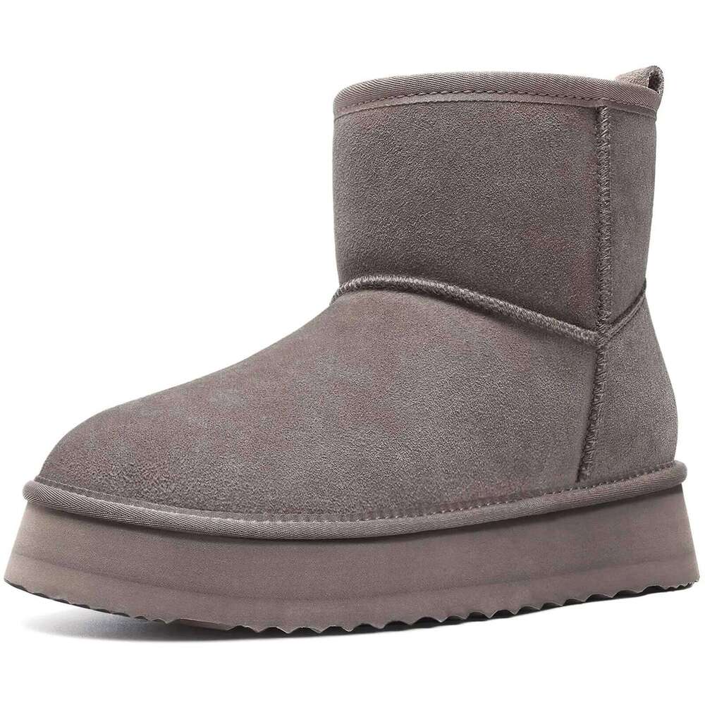 Litfun Suede Mini Winter Outdoor Fur Lined Snow Fashion Thick Sole Fluffy Wool Women Genuine Fuzzy Boots