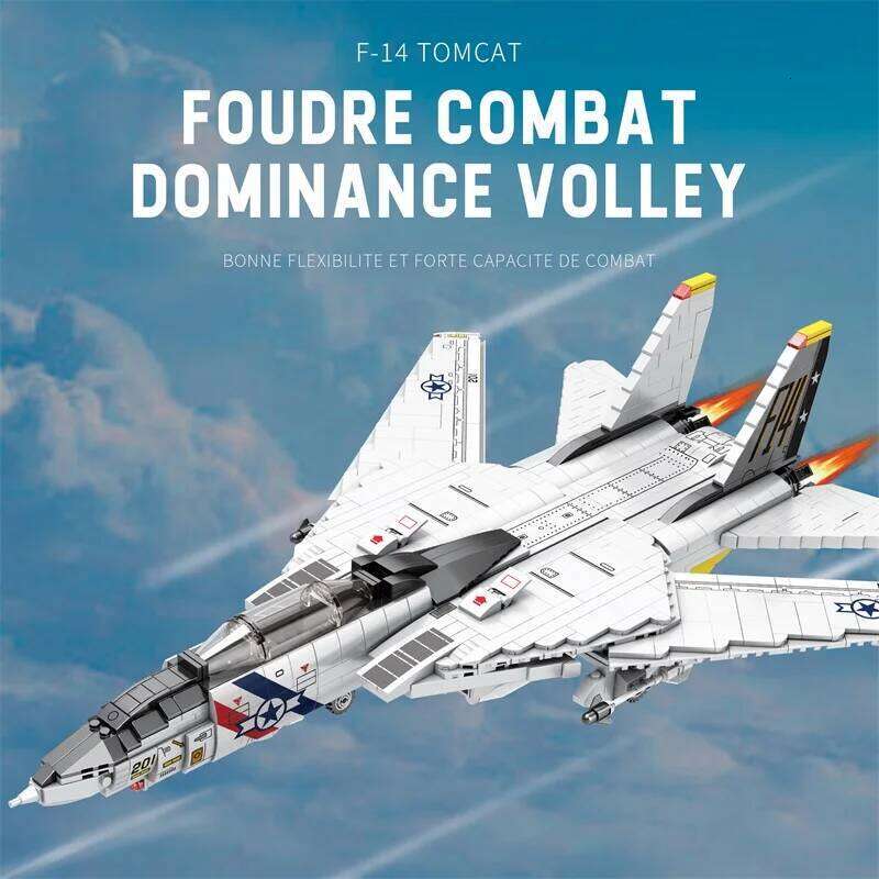 1443PCS Military Tomcat F14 Aircraft Building Blocks MOC Carrier-Base Fighter Model Bricks Set Holiday Gifts Kids Toys Z260305