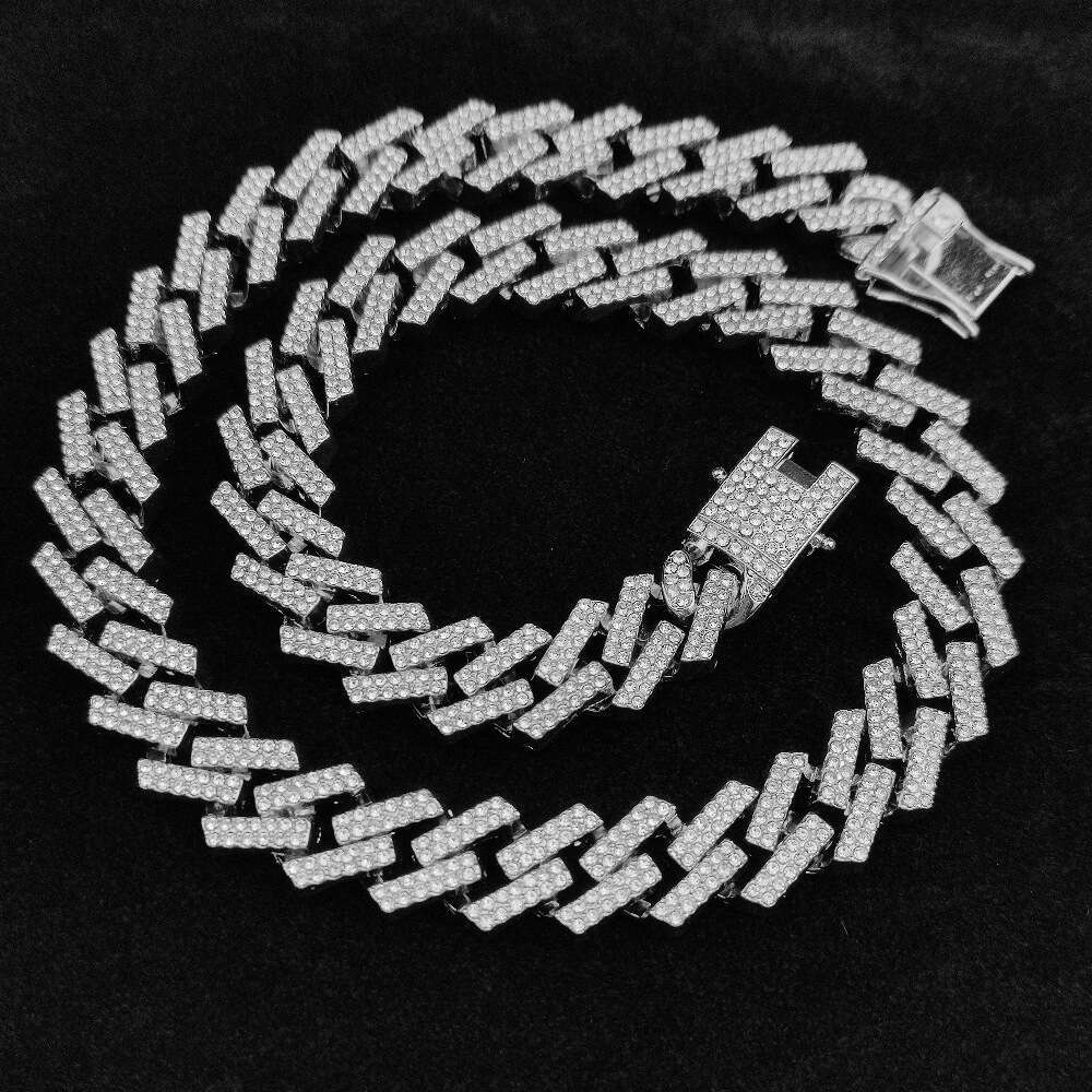 High Quality 14mm HipHop Square Hip Hop Necklace Men's Popular Geometric Shape Rhombus Dragon Beard Buckle Cuban Chain