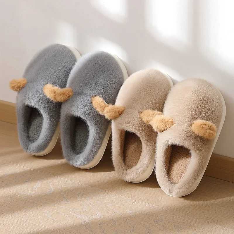 New Cotton Slippers Cute Furry Slides Indoor Anti-slip Flats Women Soft Winter Home Couples Men Platform Warm Plush Shoes S260305