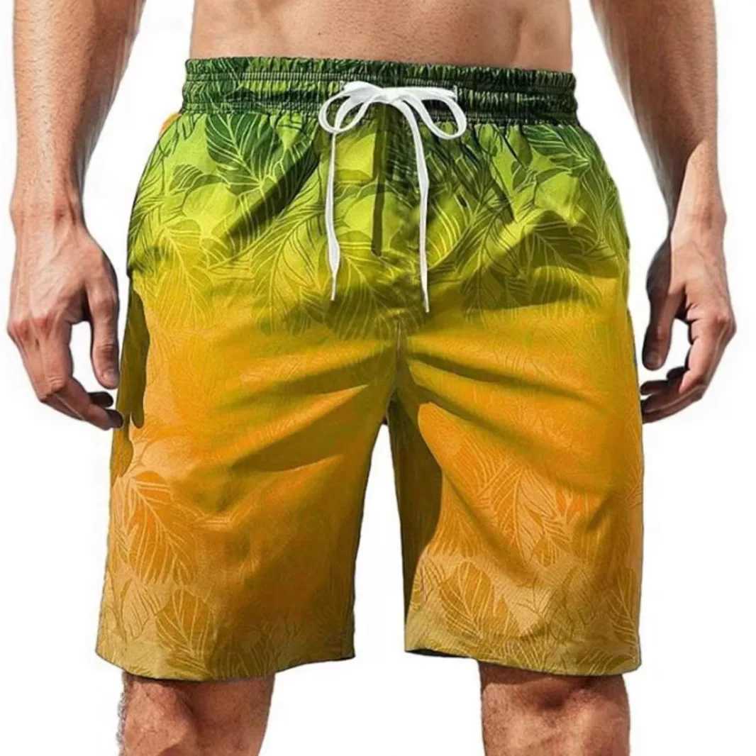 Gradient pattern beach shorts mens colorful 3D feather print shorts summer casual vacation shorts loose surfing swim pants X260306