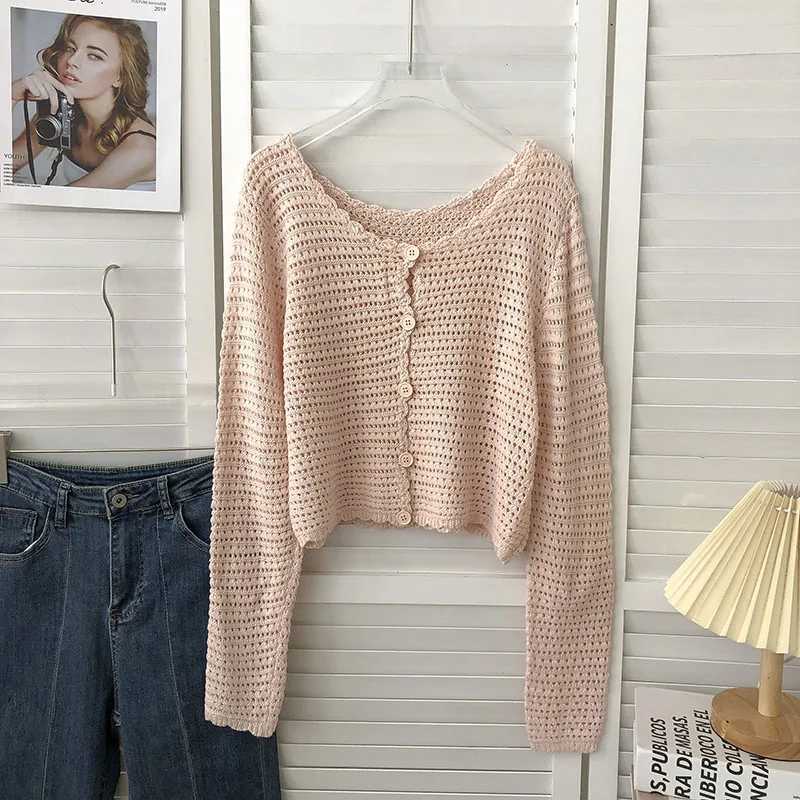 Crochet Cardigan for Women Sheer Openwork Knit Long Sleeve Button Up Crop Top Teen-girl Shrug Cardigan Autumn Spring Y2K Outfit M260306