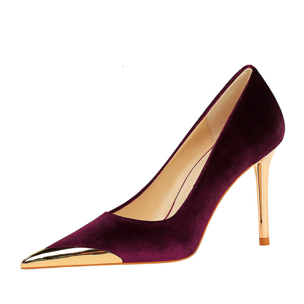 Women European And American Style Banquet Fashion Light Luxury High Heels Stiletto Metal Pointed Suede Women S Shoes