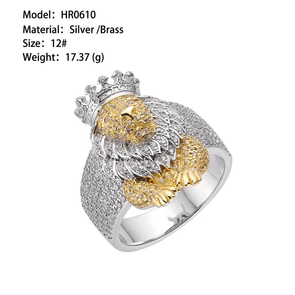 Hiphop Fine Jewelry VVS Moissanite Iced Out 925 Sterling Silver 14K Gold Plated Lion Face Animal Head Dollar Sign Men Rings