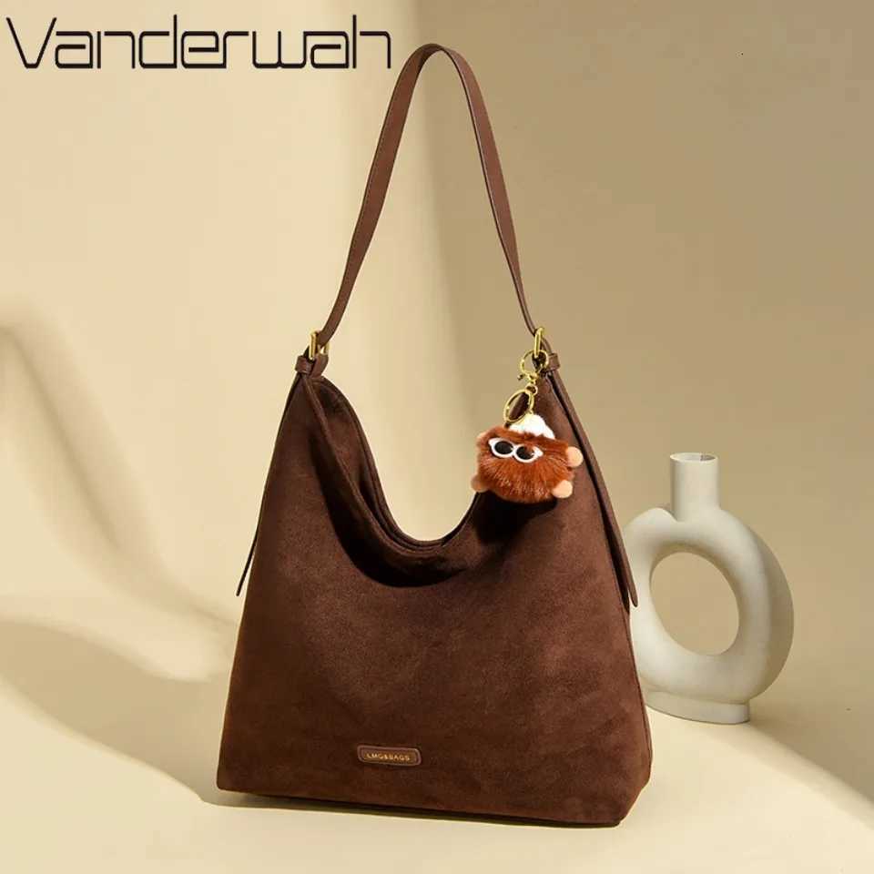 Genuine Womens Top Quality Suede Hobo Bag Large Capacity Shoulder Bag with Pom Charm Fits A4 Tablet for Daily Use 2026 H260306