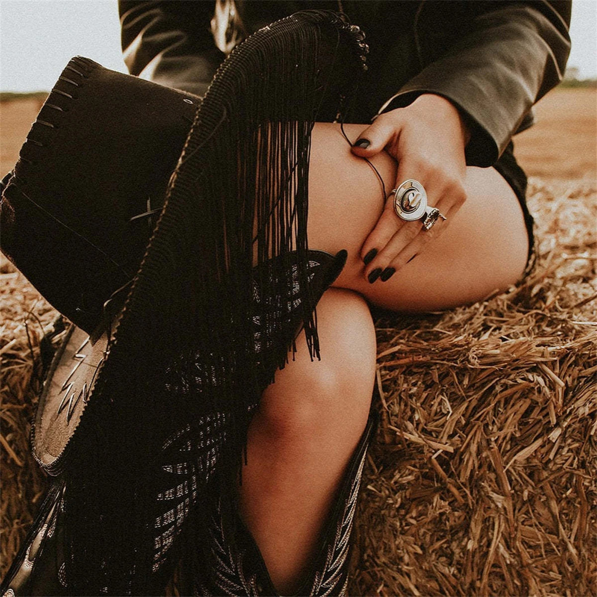 European and American cowboy boots rings retro cowboy hats brass jewelry womens gold-plated color preservation Gothic style 260302
