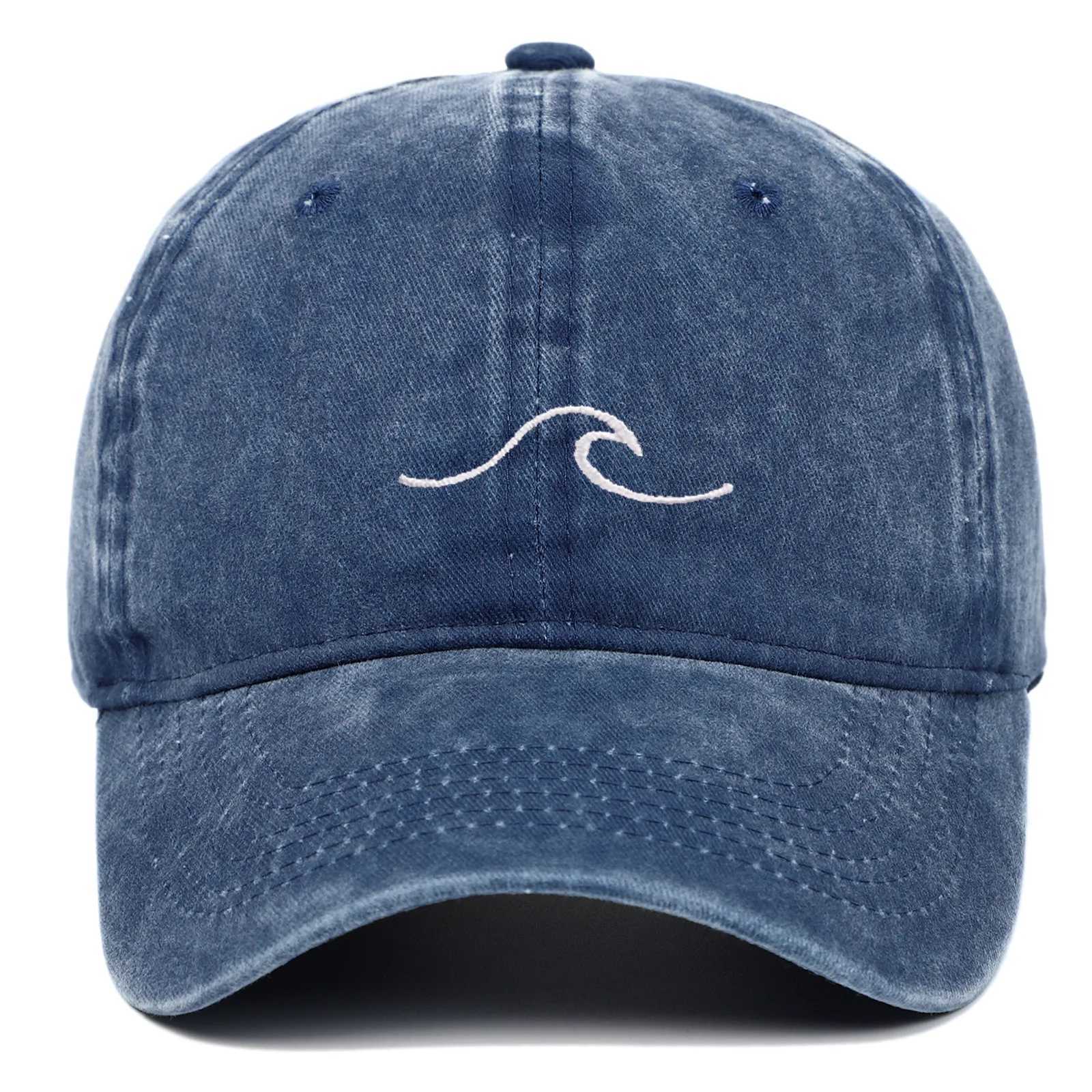 Wave Pattern Embroidered Baseball Cap For Men Women Vintage Washed Cotton Duckbill Sun Hat Outdoor Sport Distressed Dad Hats S260306