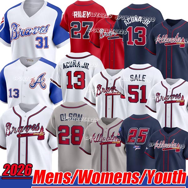Atlantacity Braves Jerseys Ronald Acuna Jr. Jersey #1 Albies #51 Sale #27 Riley #28 Olson #24 Kelenic #55 Elder #99 Strider #12 Murphy #20 Ozuna Custom city Baseball Jerseys