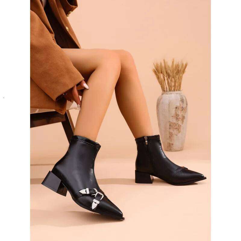 High Heels Ankle Women's Pointed Toe Sexy Shoes for 2026 New Side Zip Classic Daily Women Boots Botas