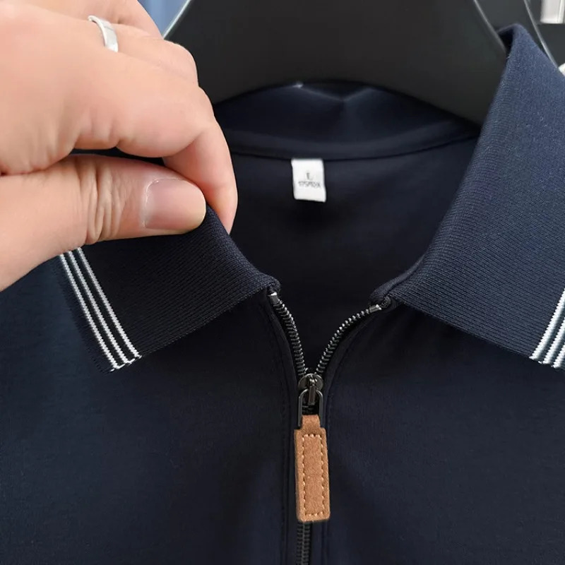 100 Cotton Mens Premium Zip-Up Polo Shirt 7A Antibacterial Quick-Dry Business Casual 260304