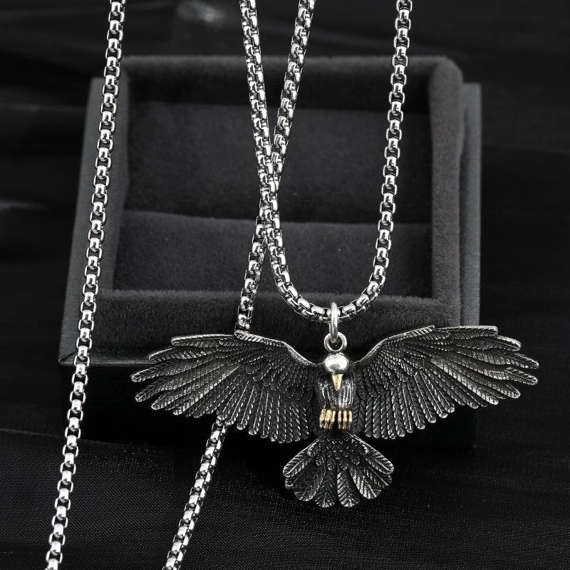 Necklace European and American Domineering Spreading Necklace Wings Cool Men's Titanium Steel Necklace Hip Hop Punk Street Trendy Pendant Necklac