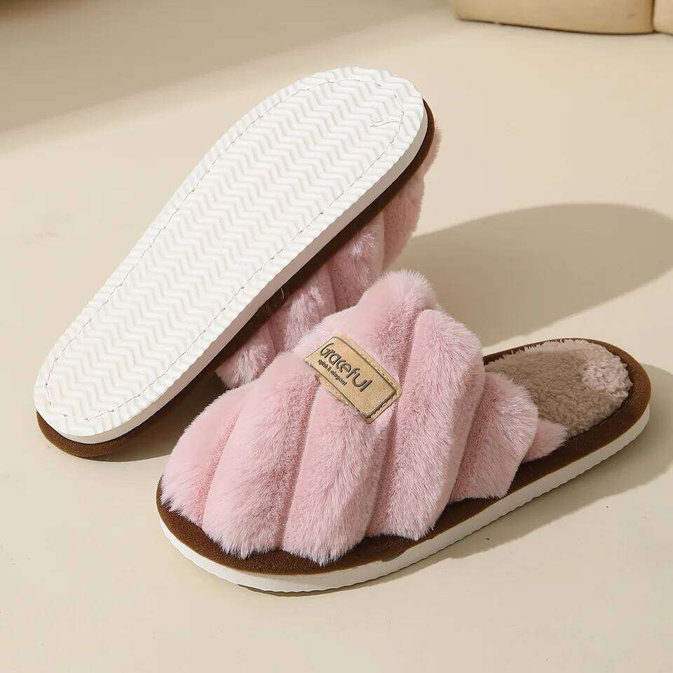 Winter Warm Plush Women Non Slip Soft Comfort Flat Heel Indoor Bedroom Couple's Slippers for Home Shoes
