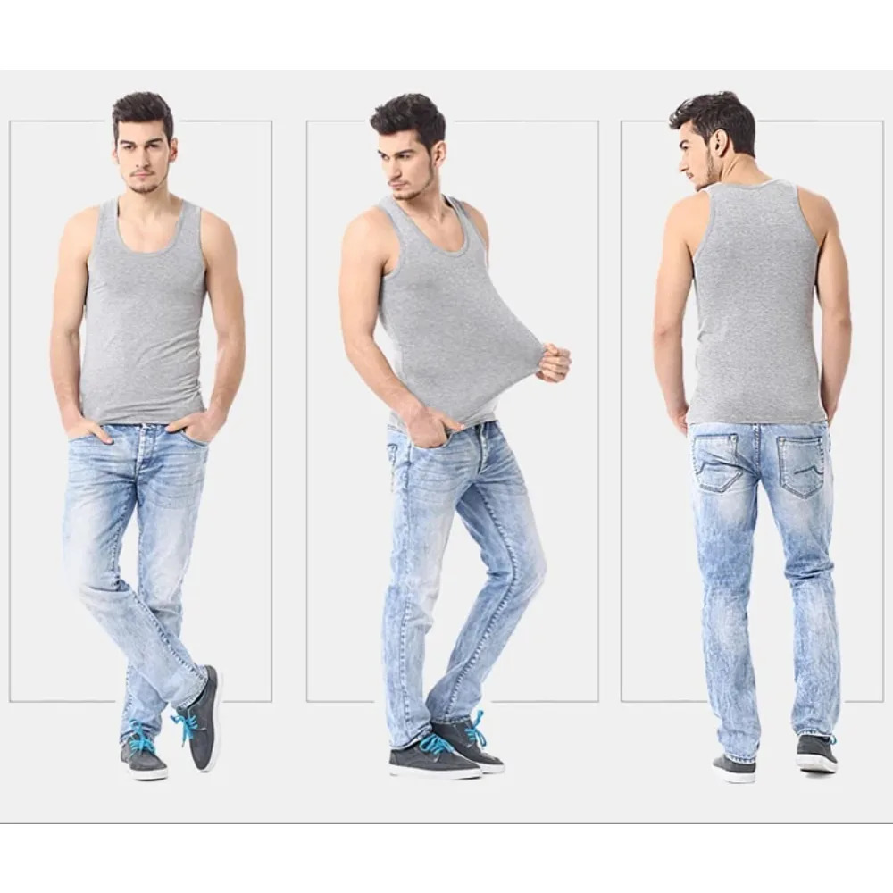 Four Seasons Men Pure Cotton Vest Youth Fit Sports Fitness Middle-aged Casual Sleeveless Top 260306