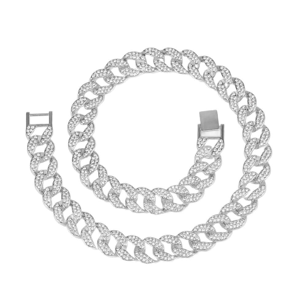 15MM High-Quality Cuban for Men Hip-Hop Full Diamond Cross-Border European and American Versatile Necklace Manufacturer Wholesale