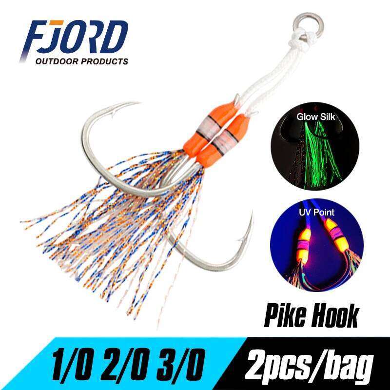 FJORD 2pcs/bag Assist Jig Barbed UV Point Glow Pike High Carbon Steel Hook Sea Winter Ice Fishing Accessories S260305