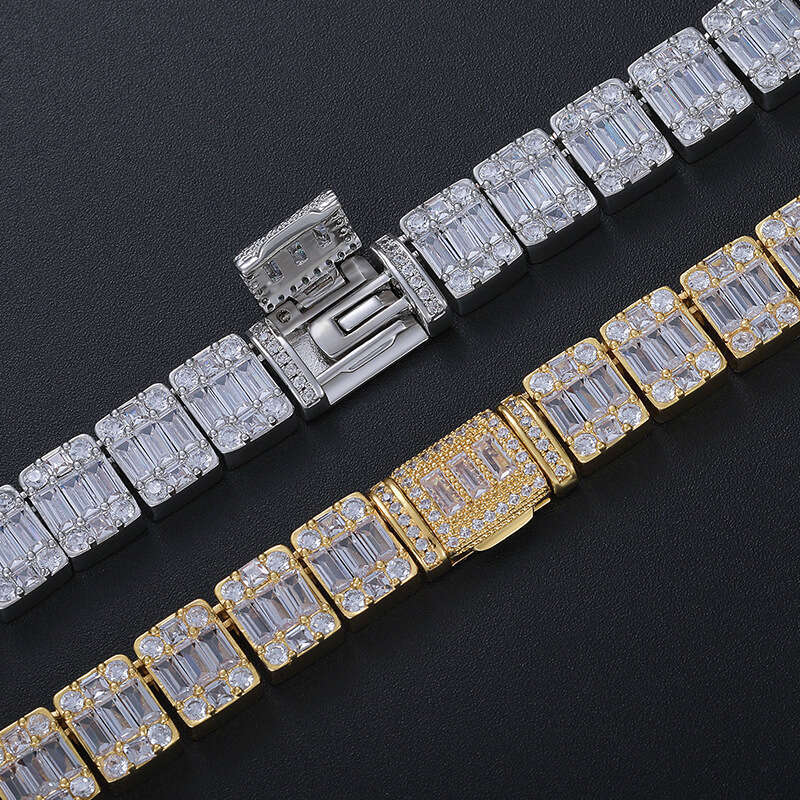 European and American cross-border trapezoidal necklace, 9mm square zirconia Cuban chain, hip-hop trendy unisex accessory