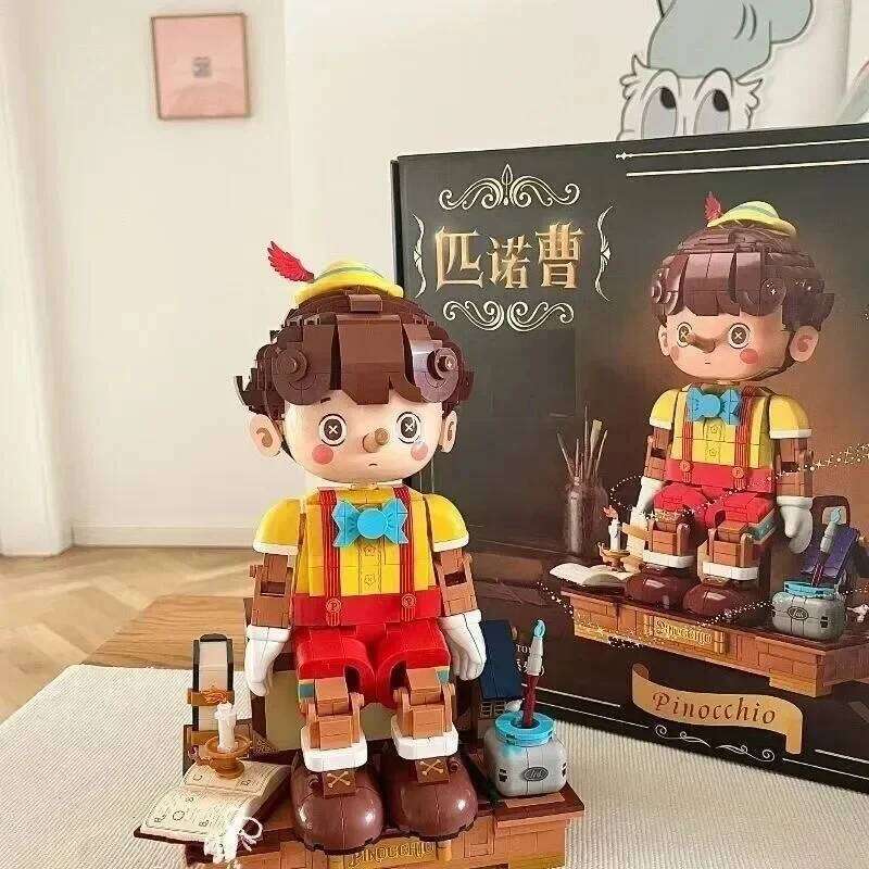 Pinocchio Building Blocks Classic Fairy Tale Long Nose Doll Puppet Model Bricks Desktop Deco Kids Educational DIY Toys Gifts Z260305
