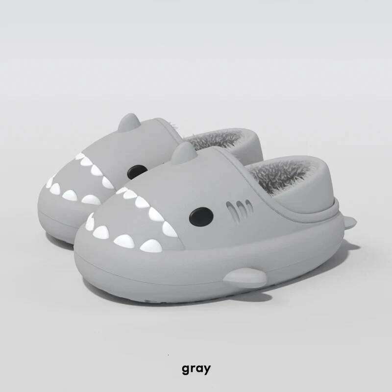 Litfun Fuzzy Shark Slippers For Women Men Winter Indoor Plush Cartoon Cotton Shoes New Outdoor Adults Kids Waterproof Furry Shoe