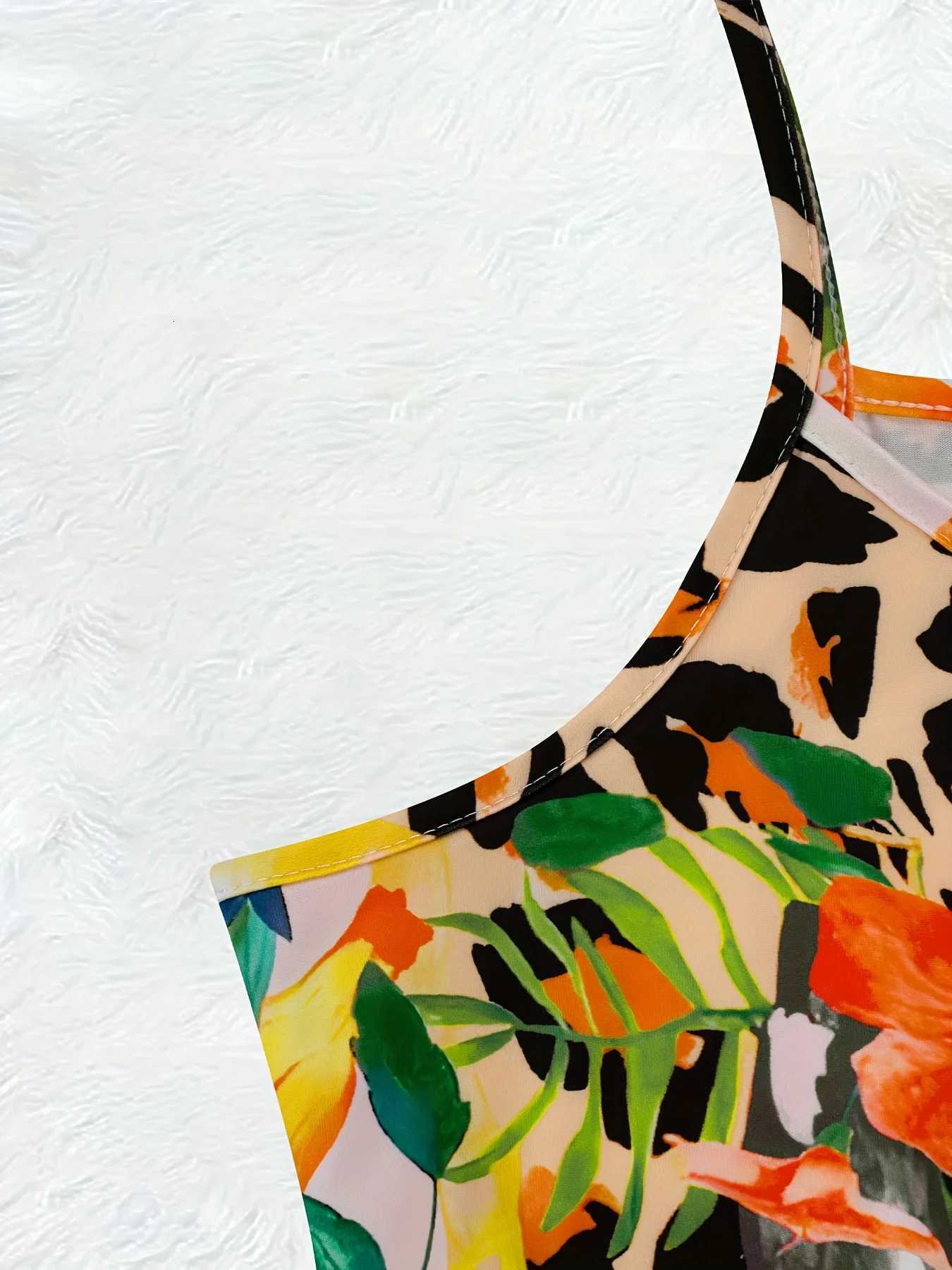 Printed Design Leopard Print Red Flowers Yellow Fruits Pink Beige Spaghetti Strap Maxi Dress X260306