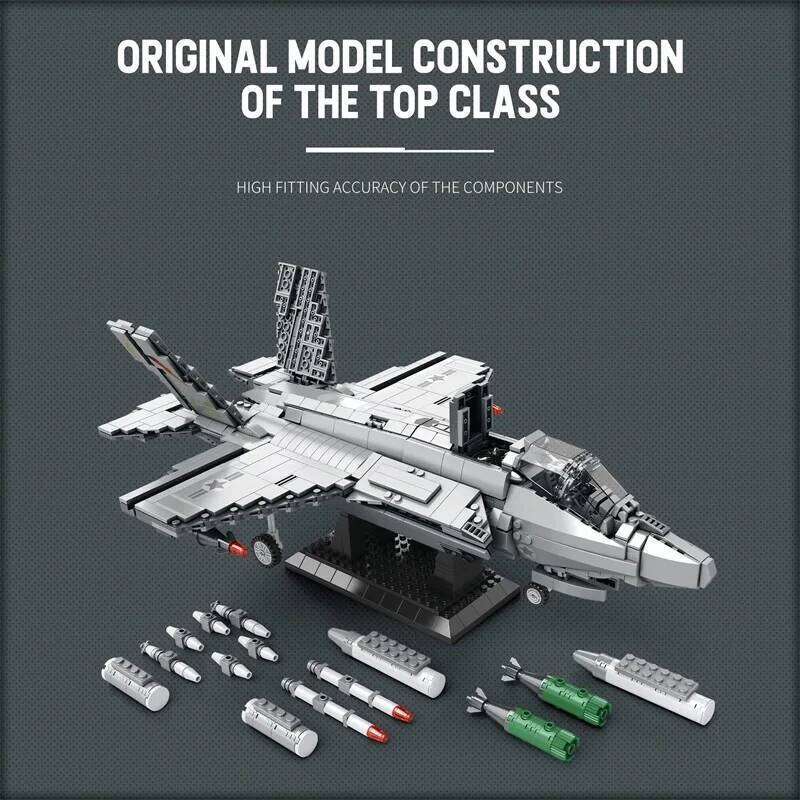 1600PCS F-35 Lightning II Fighter Jet Building Blocks Bomber Shipboard Aircraft Model Bricks Desktop Decoration Kids Toy Gifts Z260305