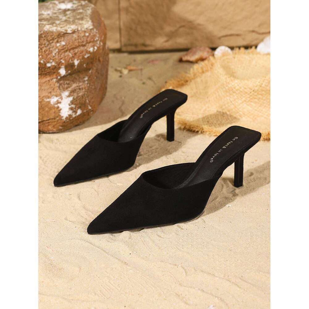Women's fashionable suede slip-on stiletto heels, elegant, versatile, and comfortable.