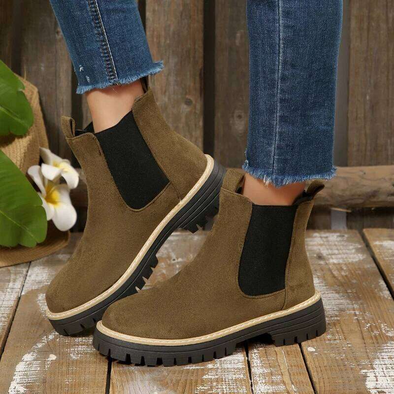 2026 new winter hot selling comfortable casual short boots, fashionable round toe square heel Chelsea boots