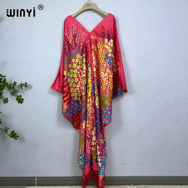 2023 Print Caftans for Women fashion Beachwear WINYI Maxi robes beach Vneck Bohemian long dress Middle East Casual kaftan 260228