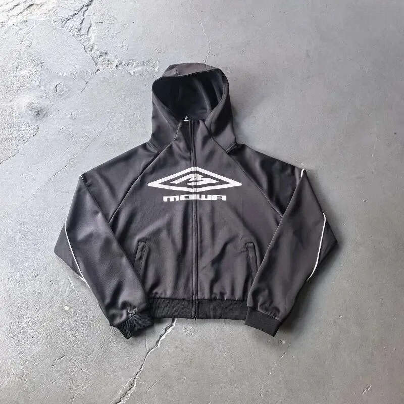 Hoodies Stripe Mowalola Short Design Loose Zipper Hoodie Winter High Quality Black Casual Outdoor Sports Jackets Pullovers Men's Clothing Daily O - view 4