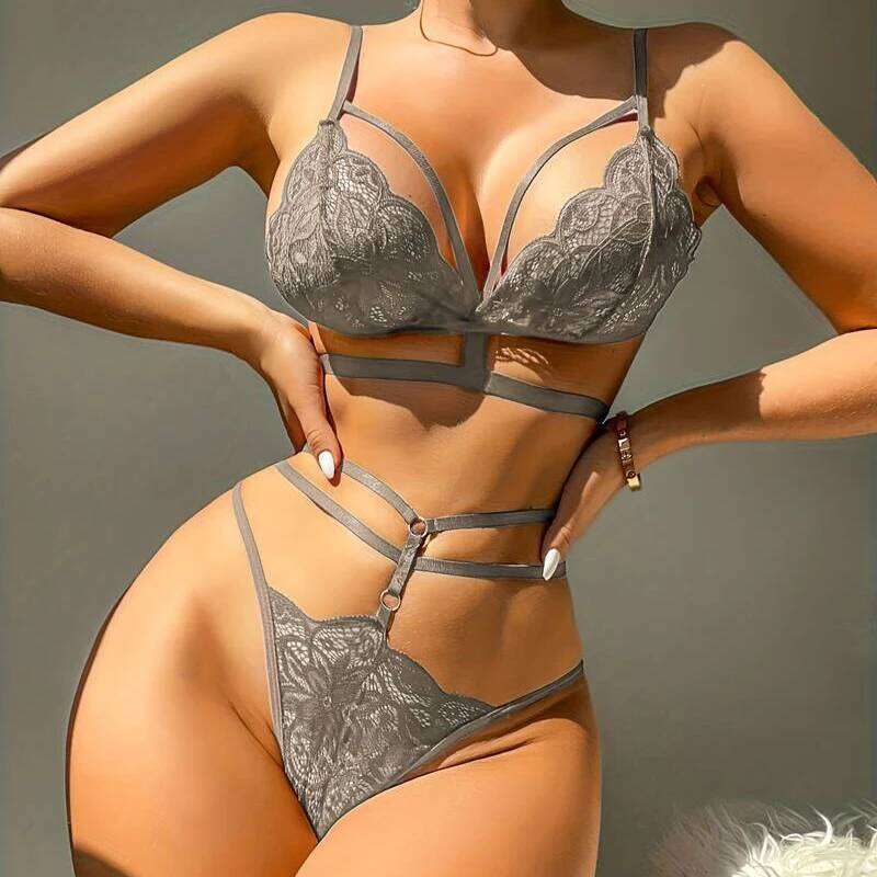 Camisole Bra High Waisted Panties With Belt Summer Hot Lace 2 Piece Set Embroidered Deep V Bras Thin Breathable Sexy Lingerie