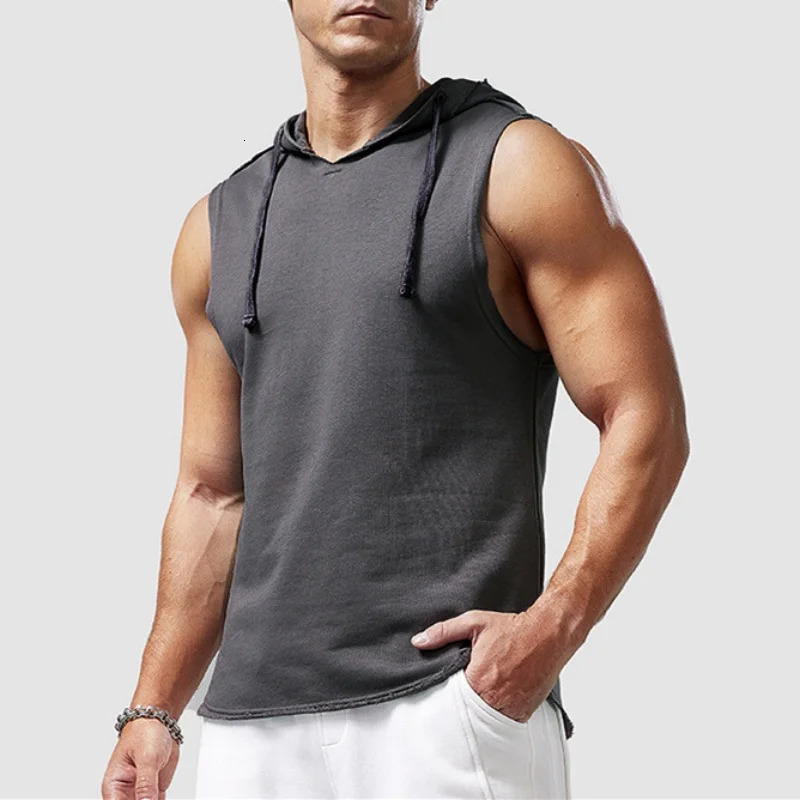 M-3XL Mens Tank Tops Vest Sleeveless Tees Hooded Male T Shirt Gym Exercise Sports Golf Shirt Korean Style Casual Solid Color 260306
