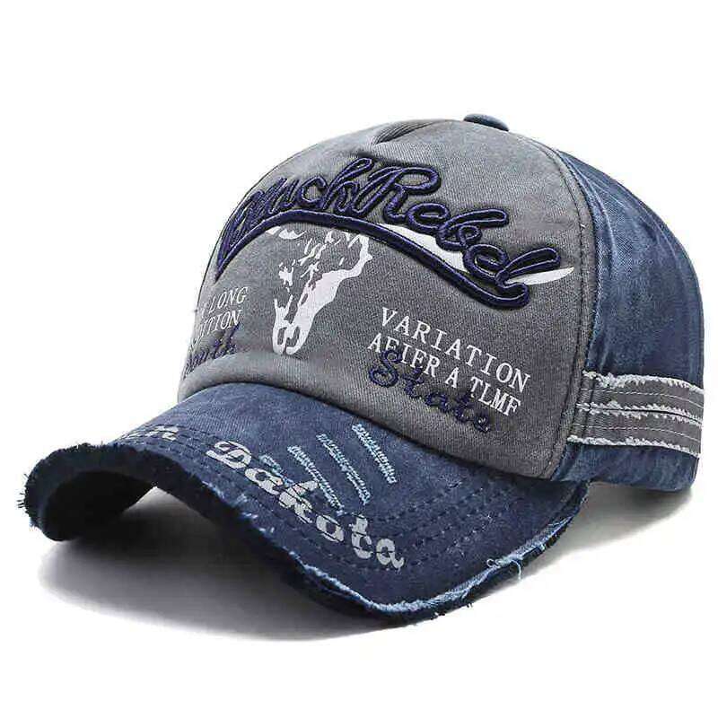 Bull Head Hat Men's Embroidery Letters Retro Washed Baseball Old Korean Version Fashion Cap Classic Versatile Comfortable Y260304