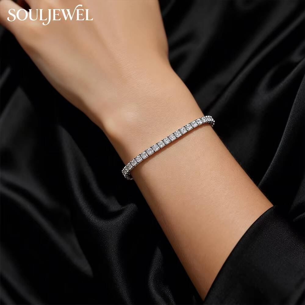 S925 Rhodium-Plated Moissanite Tennis Bracelet Elegant Jewelry Gift for Men Women Perfect for Daily Wear and Parties