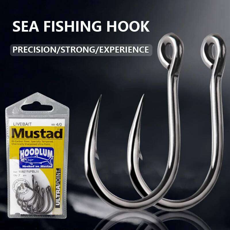 Mustad Sea Fishing Hoodlum with Barbed 10827 Fishhook Strong Pulling Force Grass Carp Fish Hooks Sturgeon Hook S260305