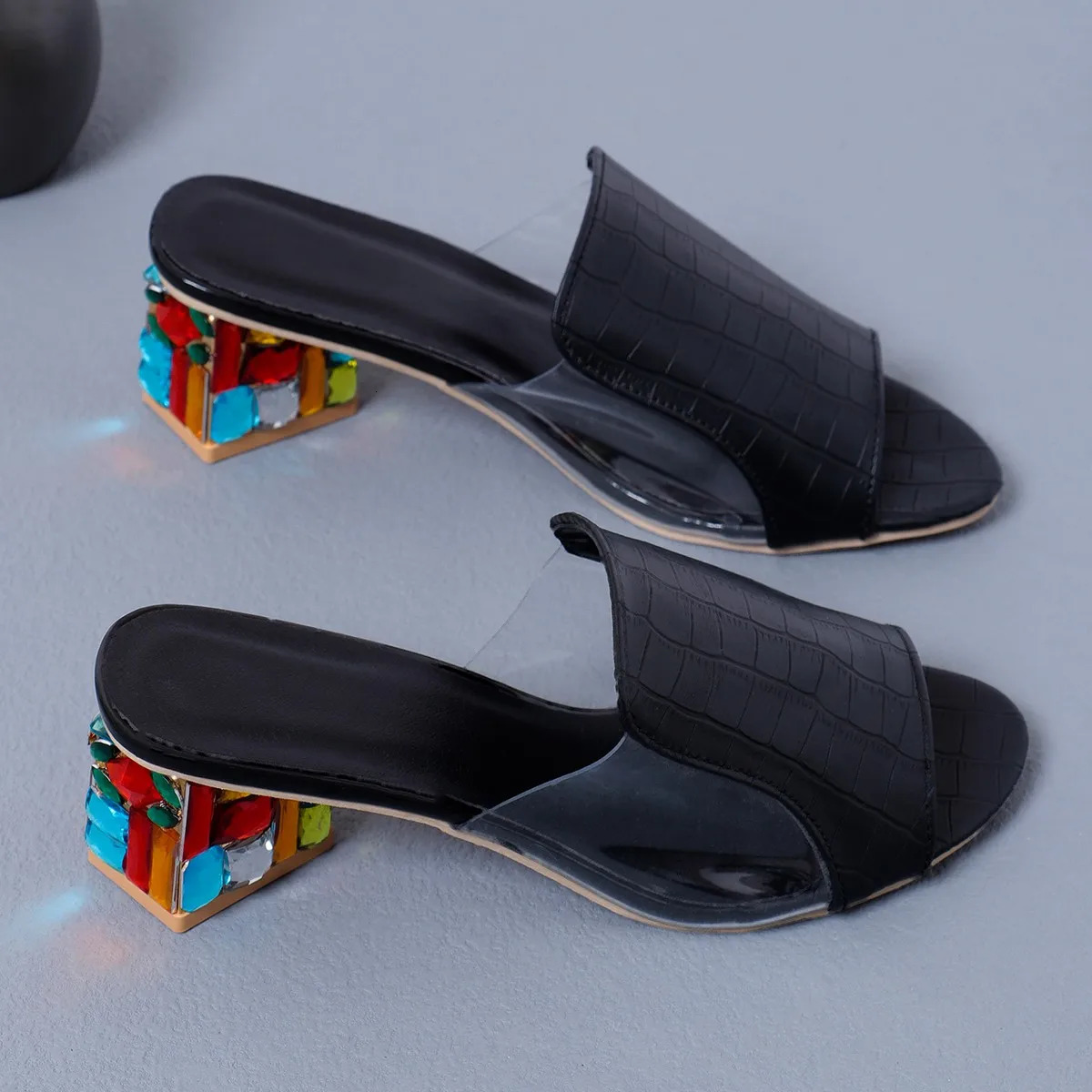 Women Sandals Summer Crystal Sandals Ladies Open Toe Shoes for Women Square Heels Spring Summer Sandals Women 260305