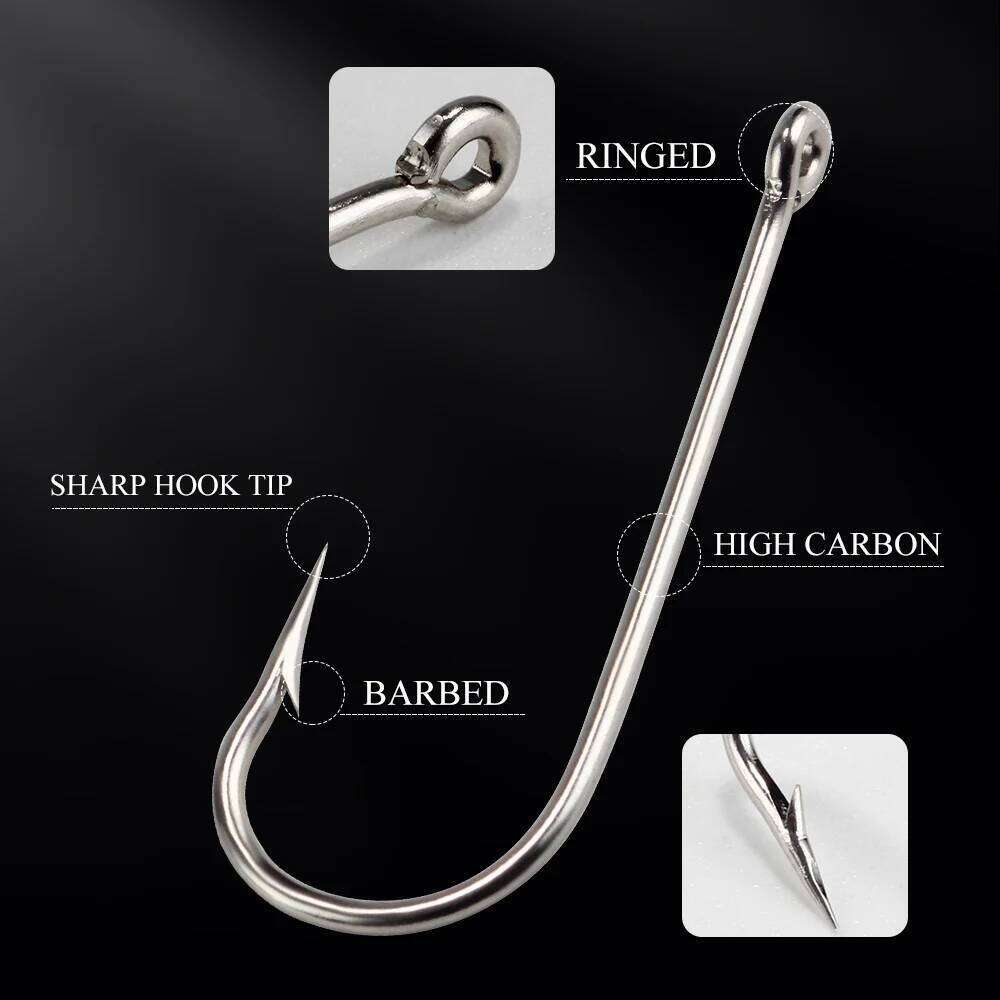 FTK 10#-20# 100Pcs/Box Bent Sea Round Hook 2335 Nickel Big Ringed Hooks From Norway For Jigging Carp Fishhook Fishing Tackle S260305