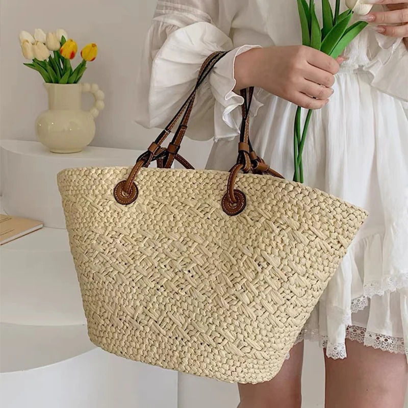 Shoulder Bag Handmade Straw Woven Large Capacity Highquality Basket Bag Summer Beach Vacation Fashion Handbag Forwomen 260302