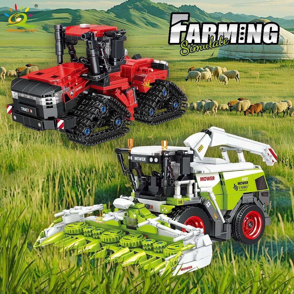 HUIQIBAO Farmer Truck model Building Block Tractor Cultivator Harvester Vehicle MOC Car Brick City Construction Toy For Children Z260306