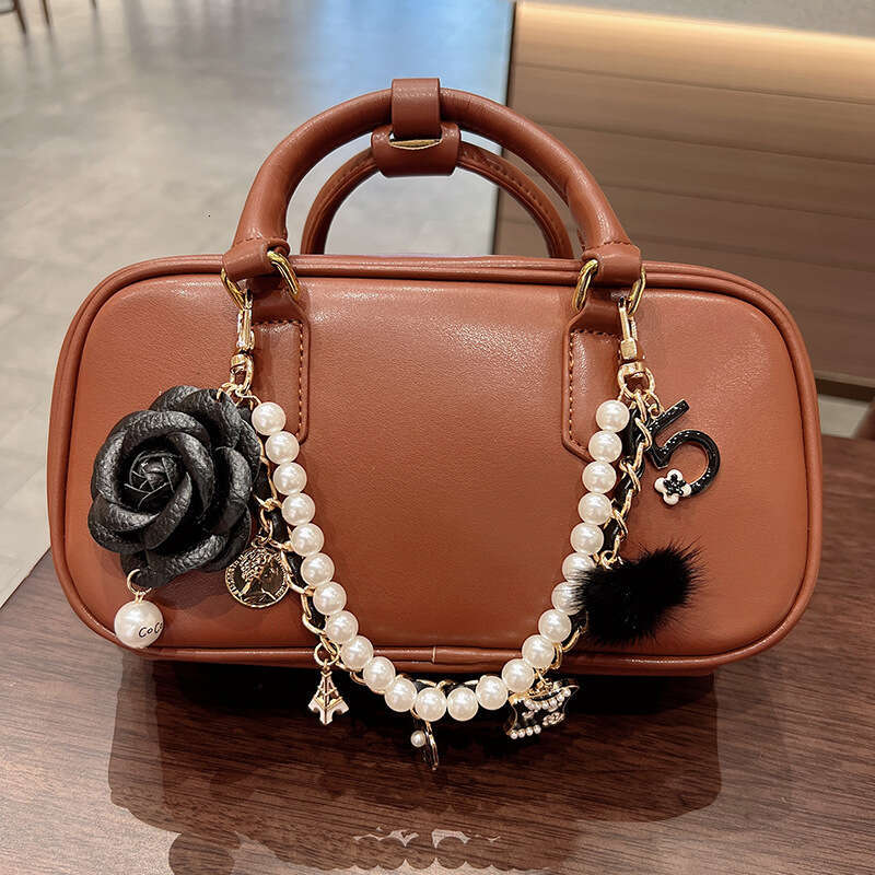 Fashion Mink Fur Leather Camellia Handbag Chain Internet Celebrity Hot Item Creative Exquisite Bag Pendant