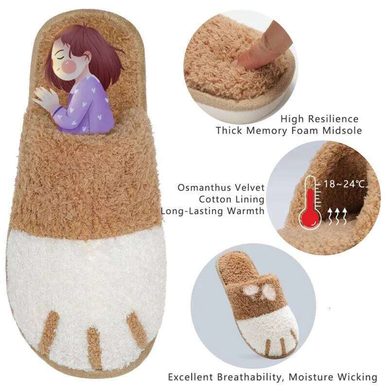 Litfun Winter Fuzzy Women Cute Animal House Warm Fur Couples Bedroom Non-Slip Indoor Fluffy Slippers