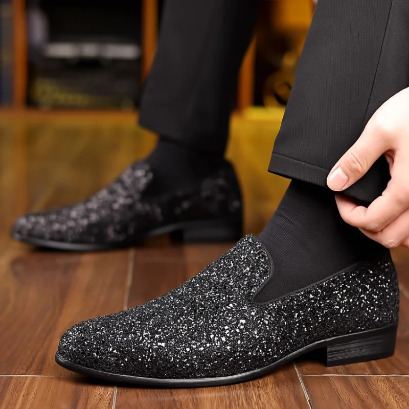Loafers Men Shoes Gold Silver Sequin Wedding Shoes Fashion Slip on Flats High Quality Men Formal Party Shoes 260305