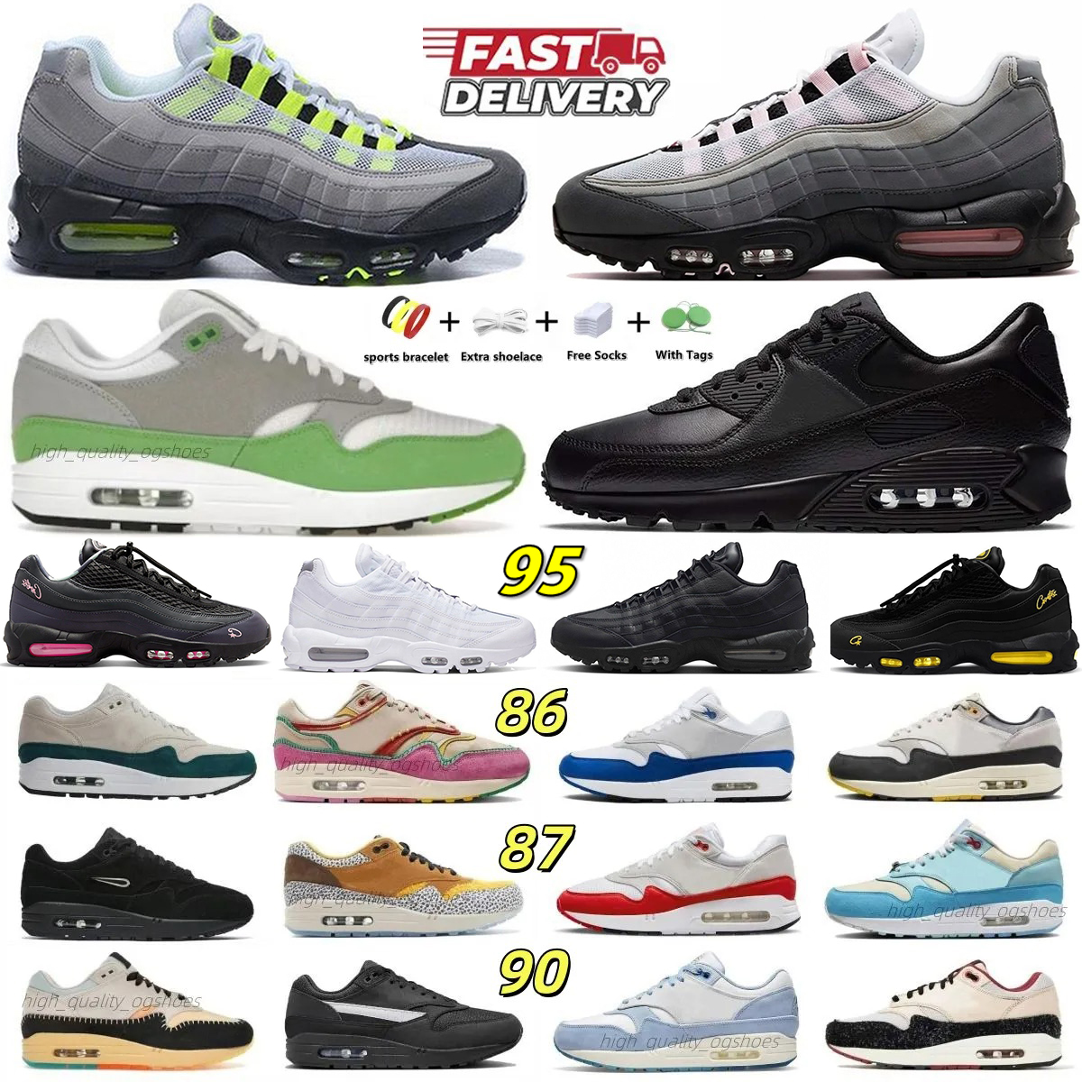 95s 90s 86s 87s desiger shoes neon pink foam Patta Chlorophyll Photon Dust Wolf Grey triple black white Big Bubble Sport Red men women running shoes sneakers