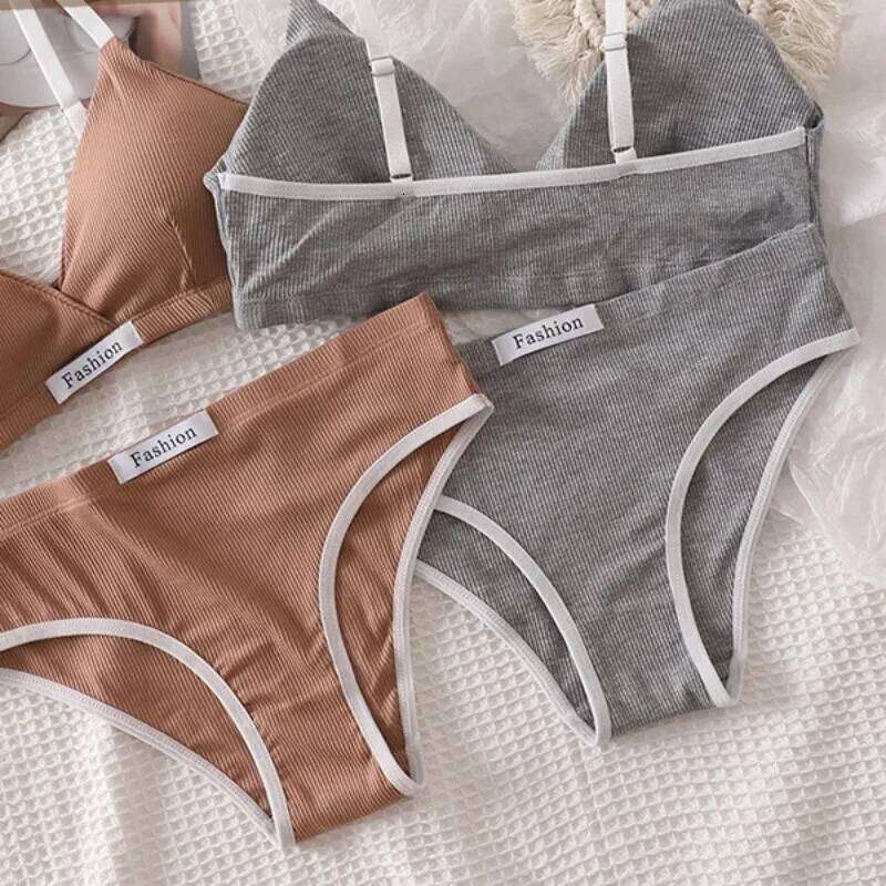 Women Seamless Bra V-neck Non-wire Bras Low Waist Panties Sexy Lingerie Sport Comfort Female Underwear Set