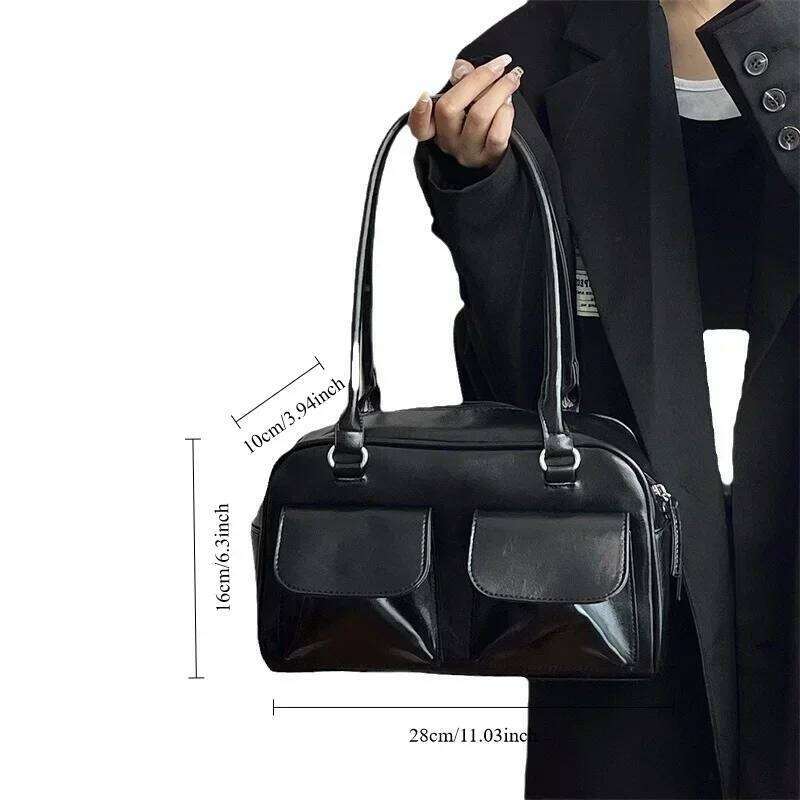 Vintage Women Business Shoulder Bags Simple Ladies Commute Tote Pu Leather Female Underarm Bag Burgundy Large Handbags Purse