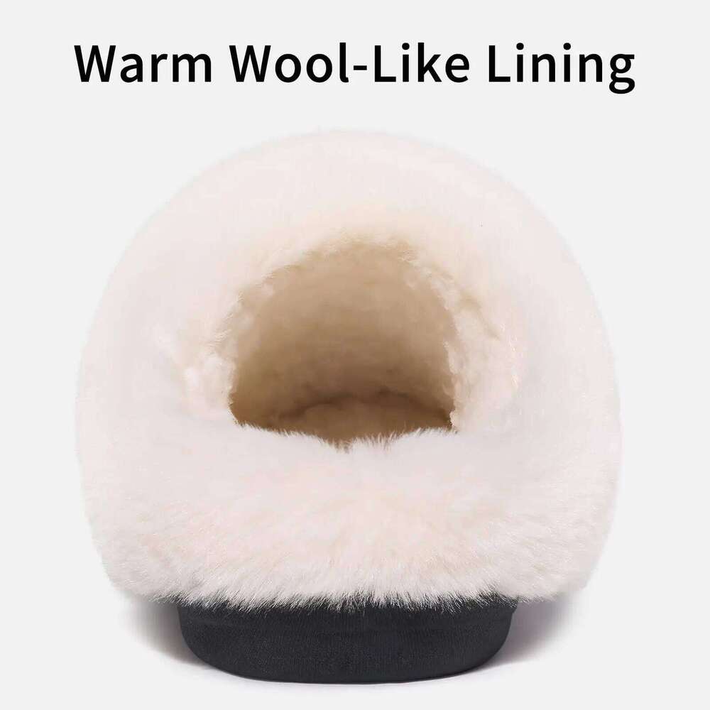 Litfun Winter Furry Slip On Wool-Like Lined Cozy Home Slides Memory Foam Chenille Warm Outdoor Women's Slippers