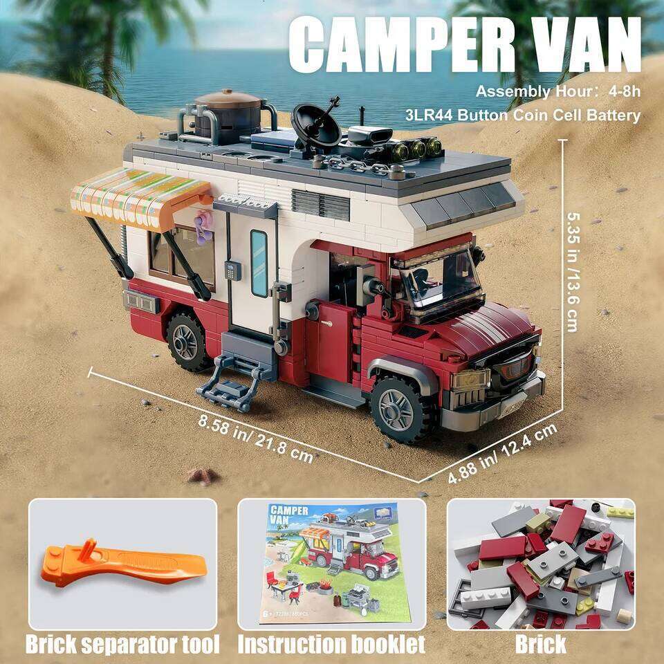 924PCS Camper Van Building Blocks Set Assembly Puzzle Bricks Model with LED Light Desktop Decoration Gifts Z260305