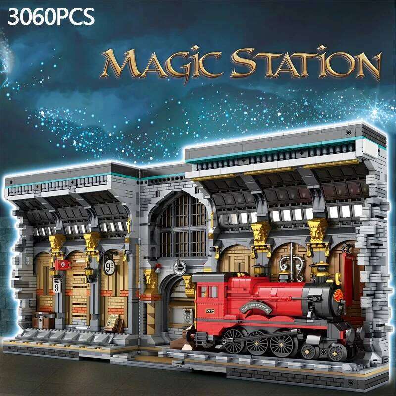 3060PCS Train Station Magic Bookend MOC Model Building Blocks Creative Street View Assembly Bricks Set With Light Kids Toys Gift Z260306