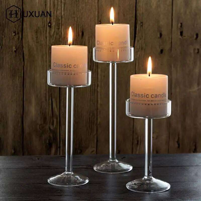 Tall Glass Candle Transparent Candlestick Holder Stand Table Centerpiece For Home Bedroom Wedding Party Romantic Dinner XJ260305
