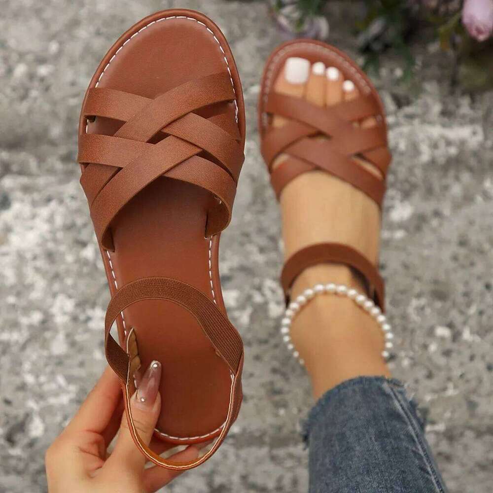 Women's Beach Glamour Sandals Elastic ankle strap Casual bohemian crossover lace-up simple holiday summer soft-soled sandals