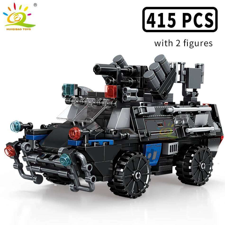 HUIQIBAO 4in1 Swat Police Series Building Blocks with Policeman Bricks Truck Ship Car City Construction Toys for Children Z260306